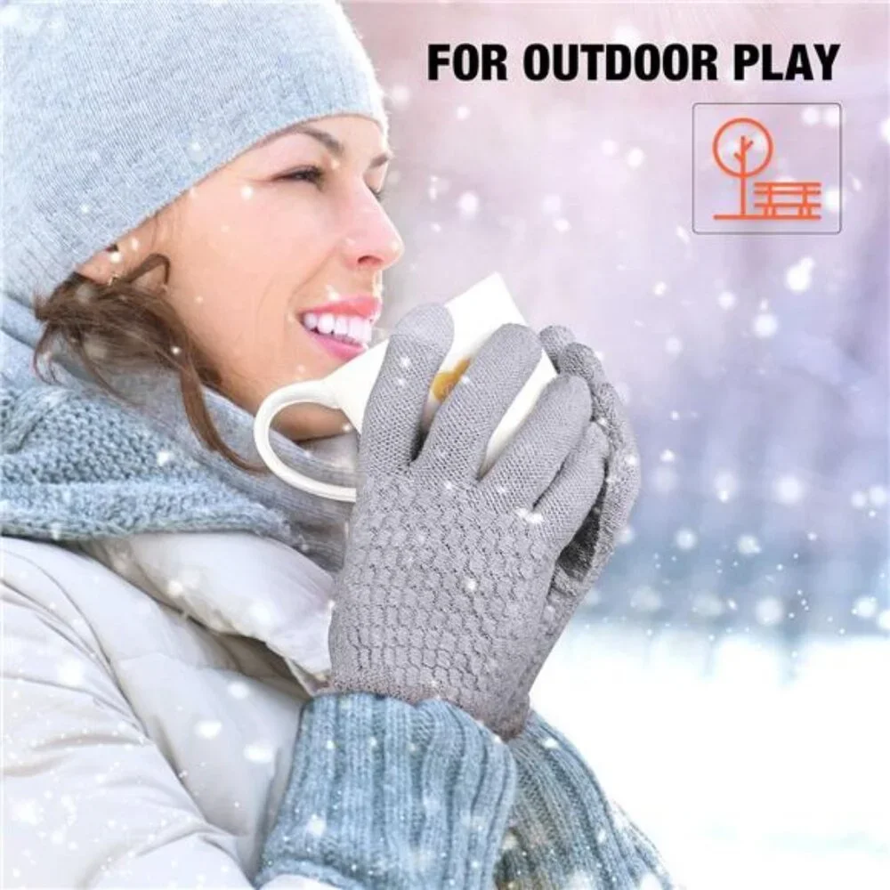 Womens Winter Touchscreen Gloves Warm Fleece Lined Knit Elastic Cuff Texting Pai